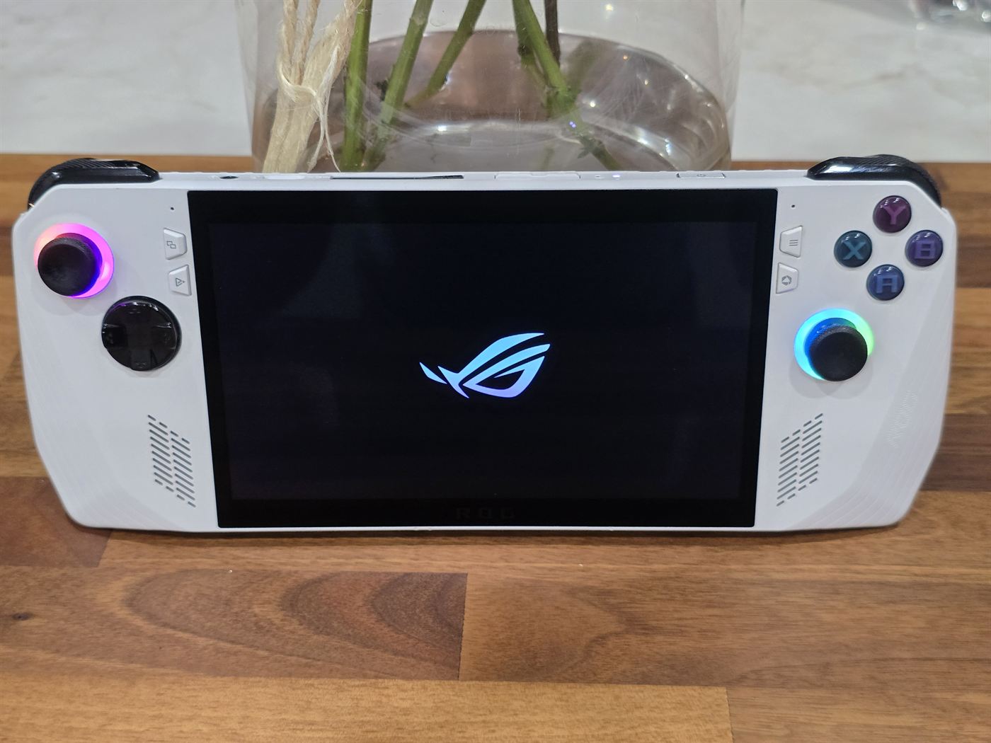 ASUS ROG Ally handheld, front view with ROG logo on screen