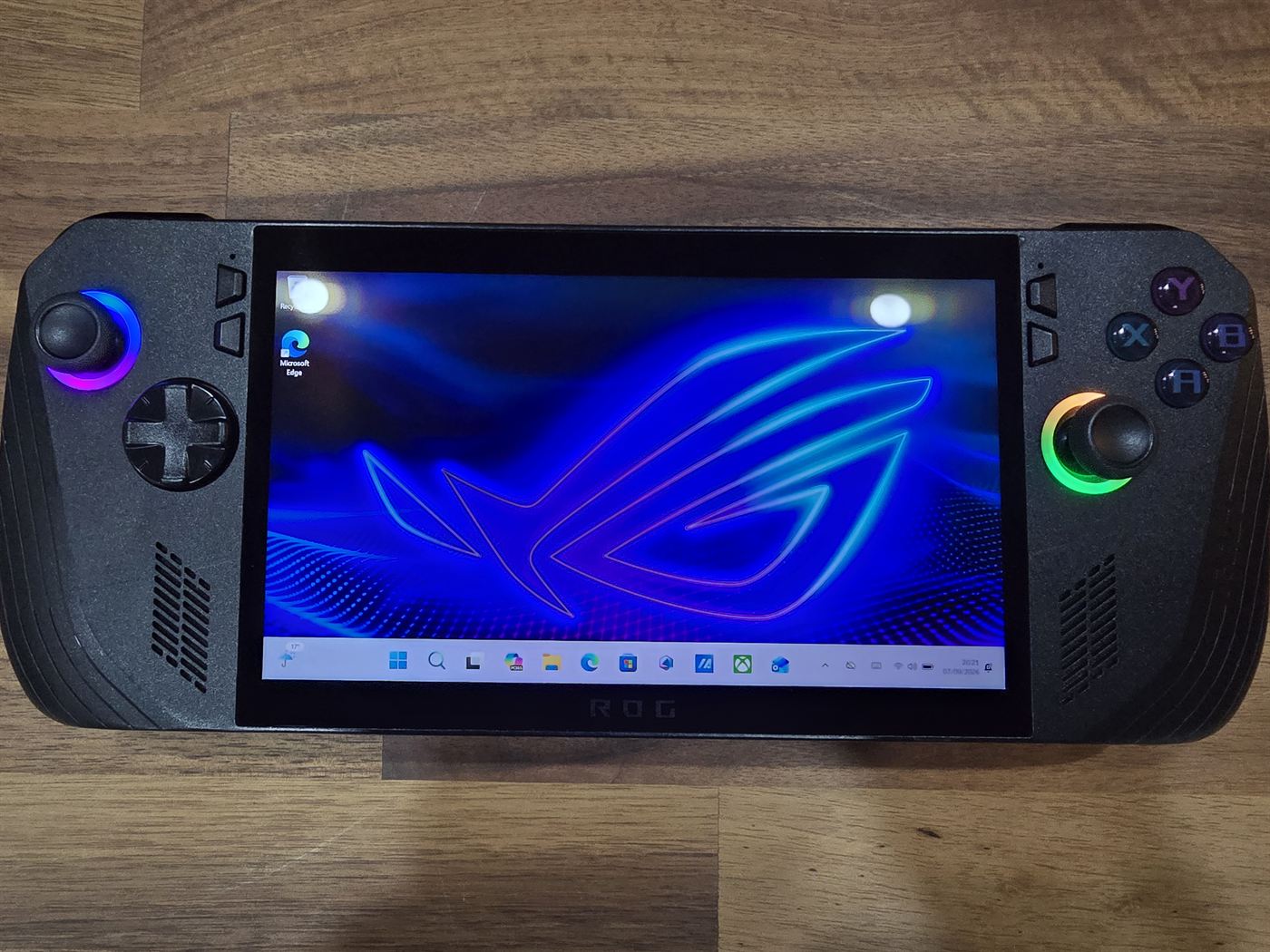 ASUS ROG Ally X handheld, back view showing model number